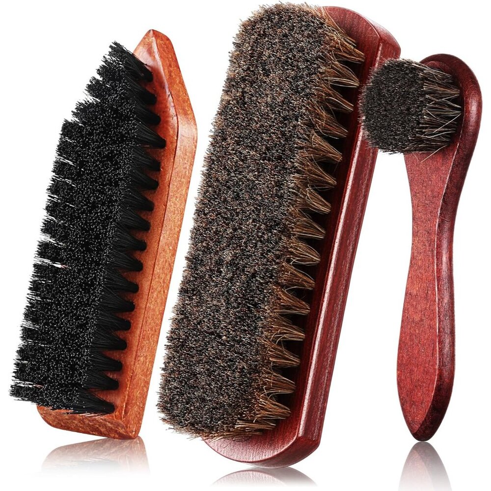 3 PCS Multi-Function Horsehair Shoe Cleaning Brushes - Compact & Stylish